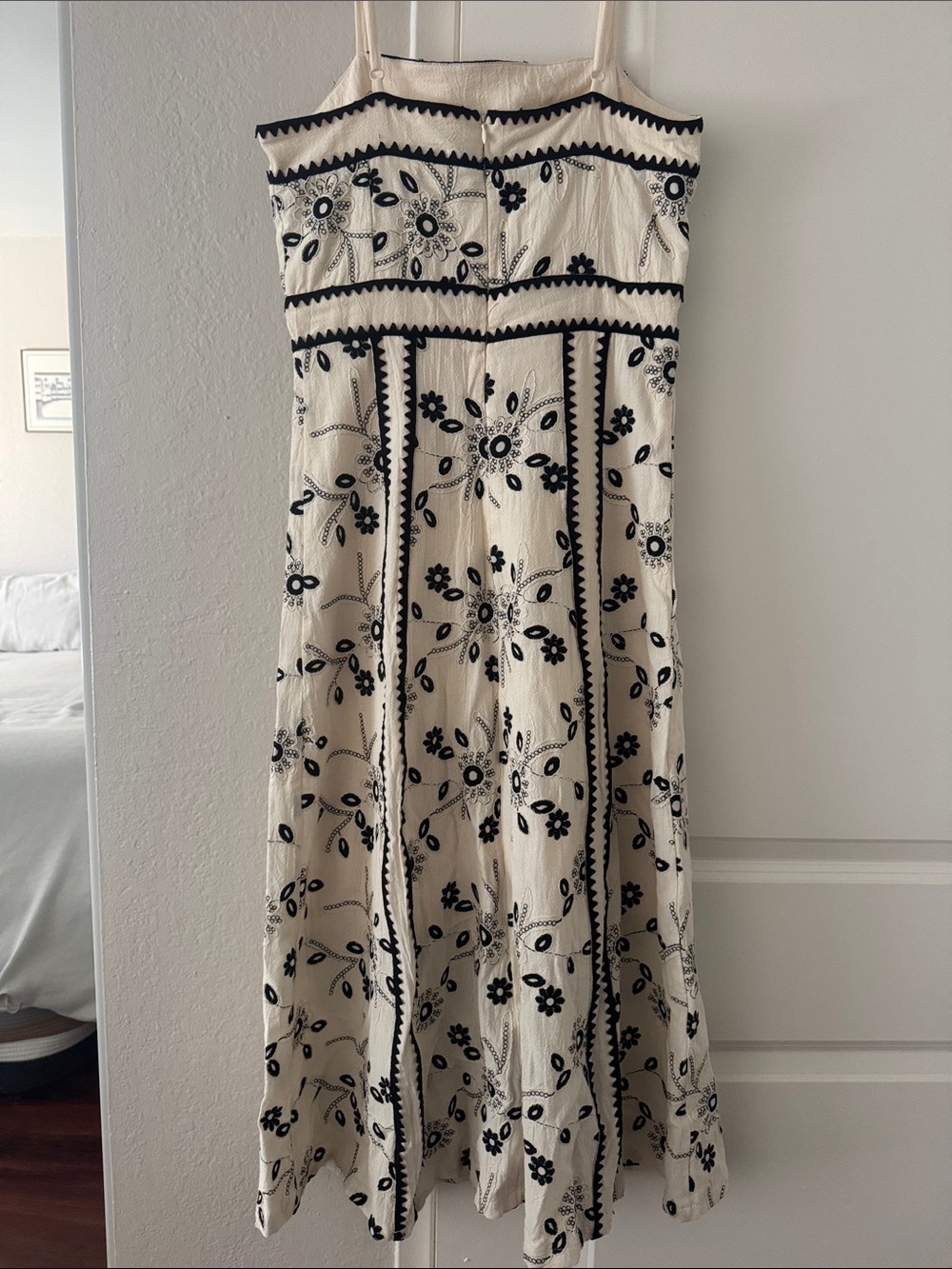 Cream and Black Floral Embroidered Sundress - Picture 3 of 5